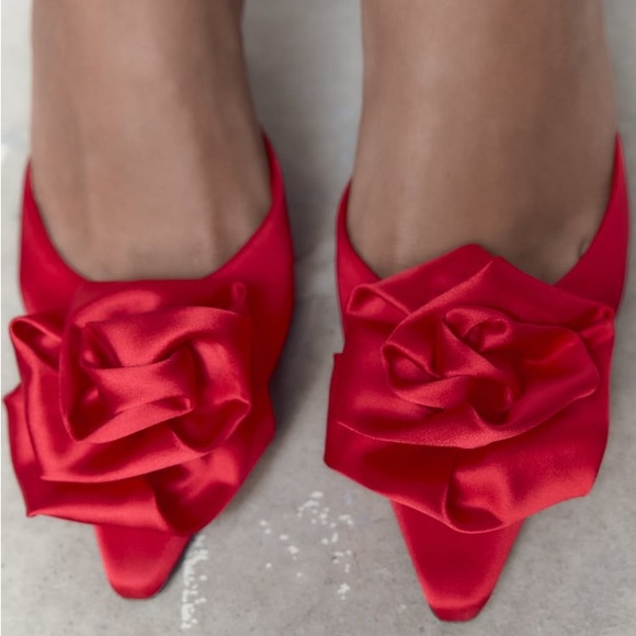 Zara Red Flower Slingbacks - Picture 9 of 16